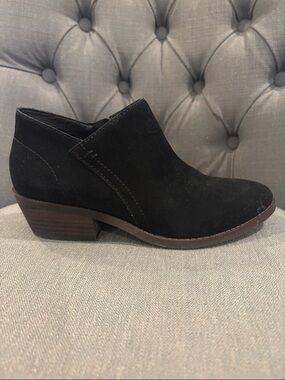 Lucky Brand Black Suede Ankle Bootie with Low Stacked Heel